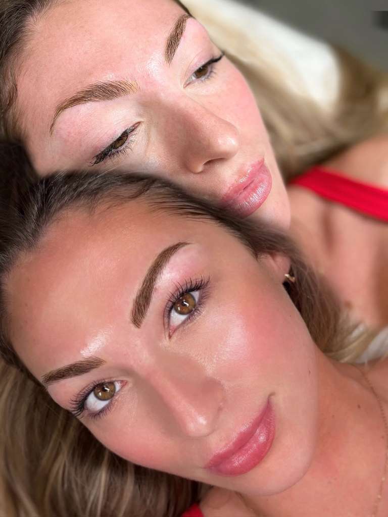 Women with defined microbladed brows