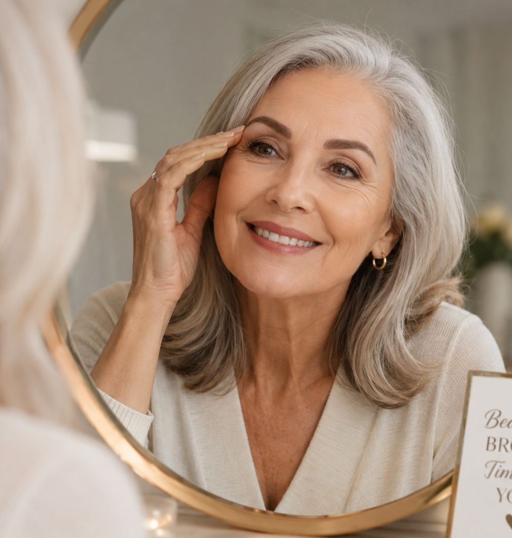 Smiling older woman checking brows